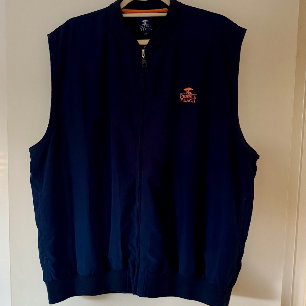 Pebble Beach Golf Vest Mens Size XXL Blue Performance Full Zip Pockets 2XL